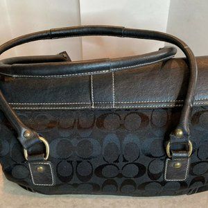 COACH LARGE SIGNATURE SATCHEL F045-5774 BLACK CANVAS W/ LEATHER TRIM